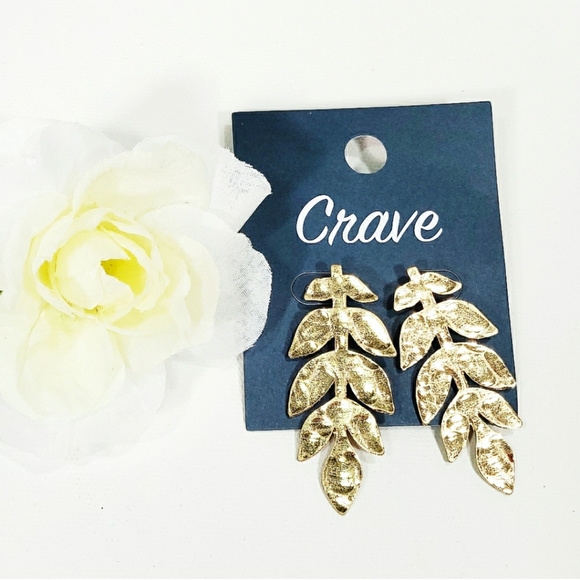 CRAVE GOLD TONE FERN LEAF EARRINGS - Picture 3 of 5